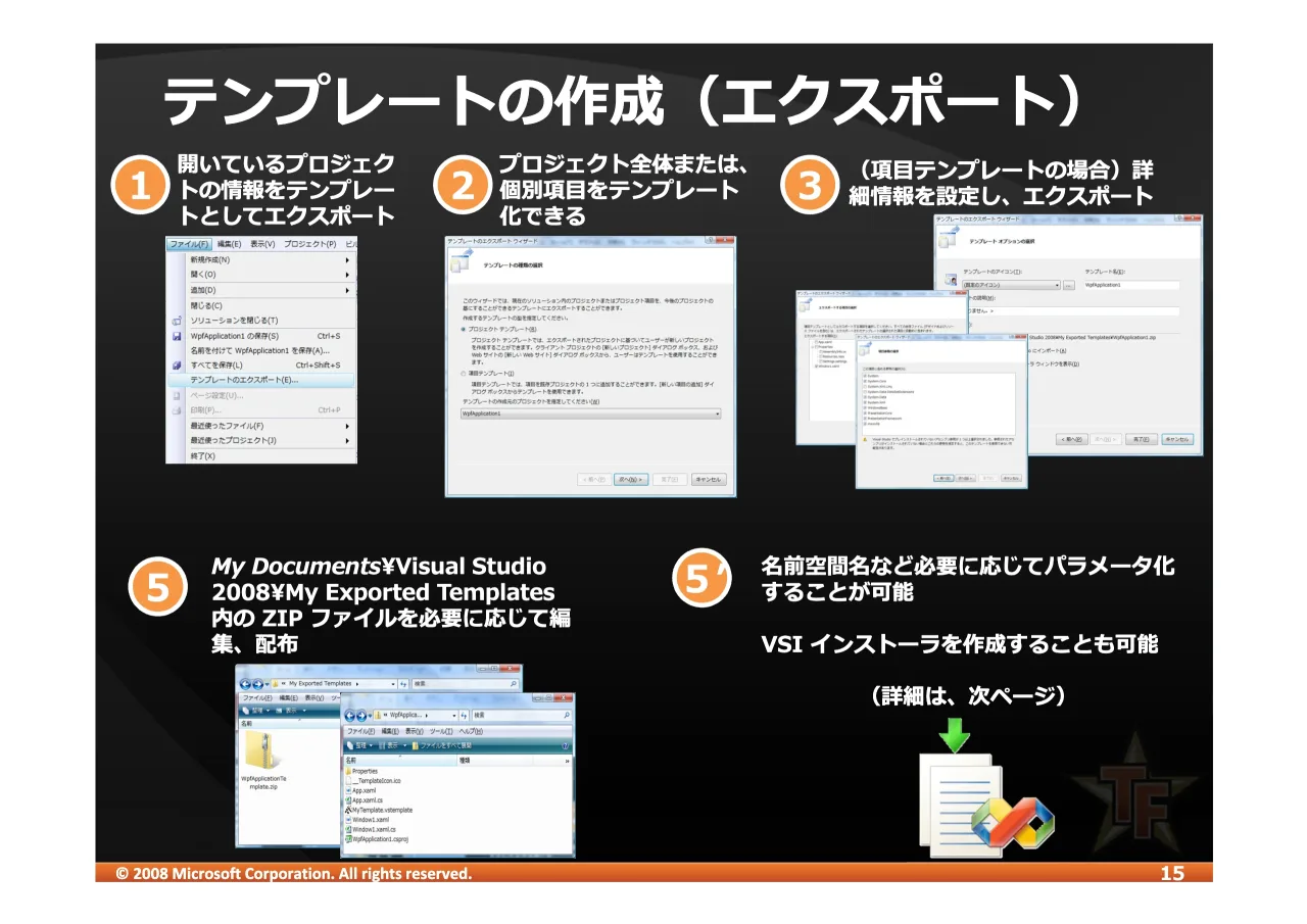 15 ページ：© 2008 Microsoft Corporation. All rights reserved. 4:;<=>?@ ! "#$ % ! &'() * +, ?9LVXDO46WXGLR4 ?0\4([SRUWHG47HPSODWHV4 E =,3 IJKLMNOPQR STU b VWXYVZ[MNOPQ\]^_" `abcd 96, K ]ef`agcd %)*hi(