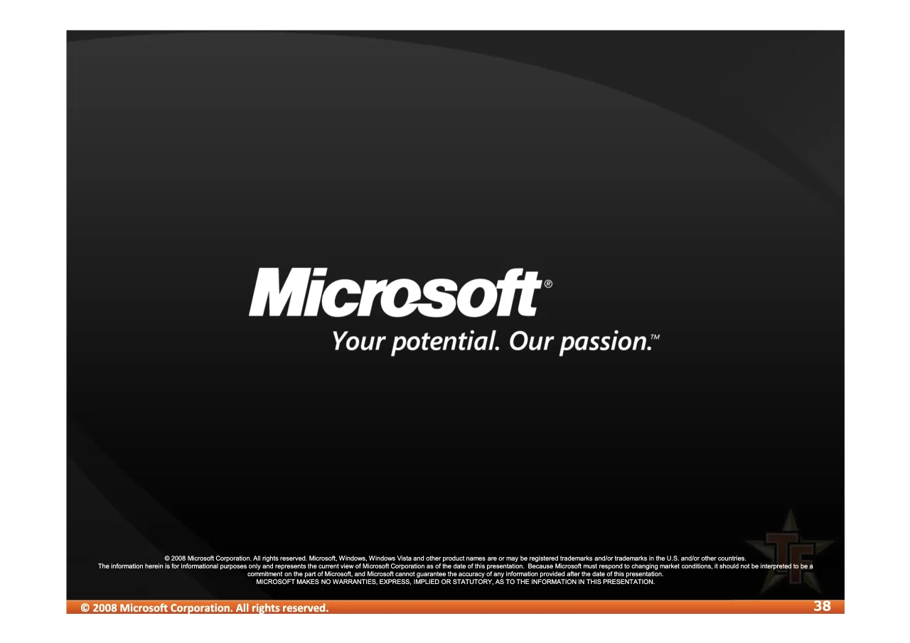 38 ページ：© 2008 Microsoft Corporation. All rights reserved. © 2008 Microsoft Corporation. All rights reserved. Microsoft, Windows, Windows Vista and other product names are or may be registered trademarks and/...