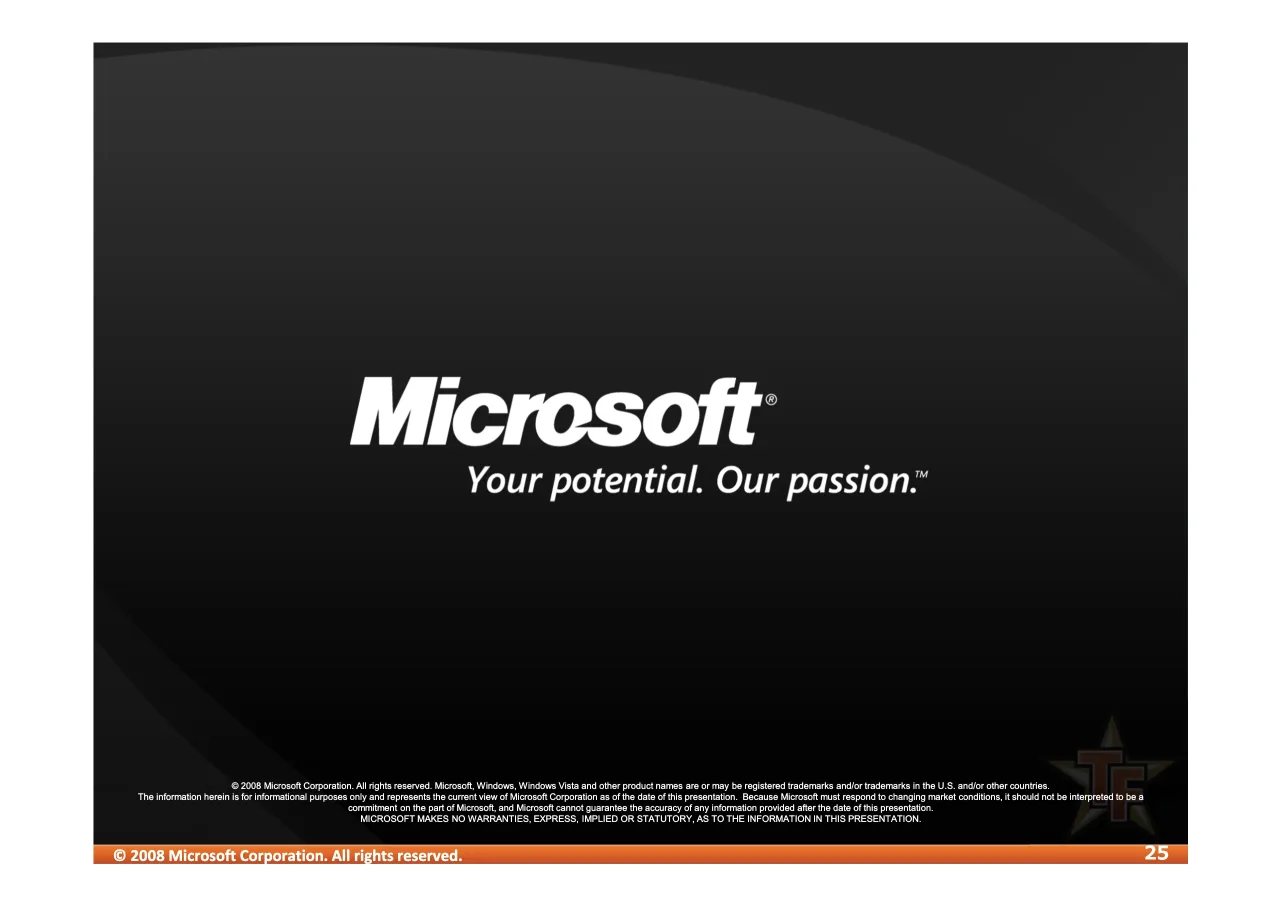 25 ページ：© 2008 Microsoft Corporation. All rights reserved. © 2008 Microsoft Corporation. All rights reserved. Microsoft, Windows, Windows Vista and other product names are or may be registered trademarks and/...