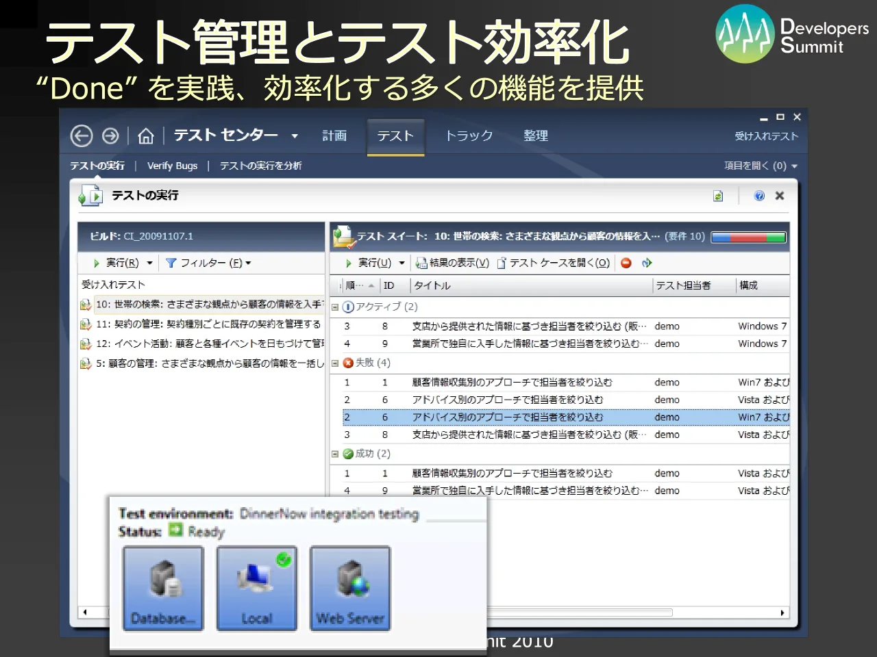 52 ページ：Developers Summit 2010 テスト管理とテスト効率化 “Done” を実践、効率化する多くの機能を提供