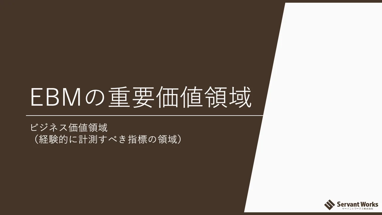 31 ページ：© 2021 Servant Works Inc. EBMの重要価値領域 ビジネス価値領域 （経験的に計測すべき指標の領域）