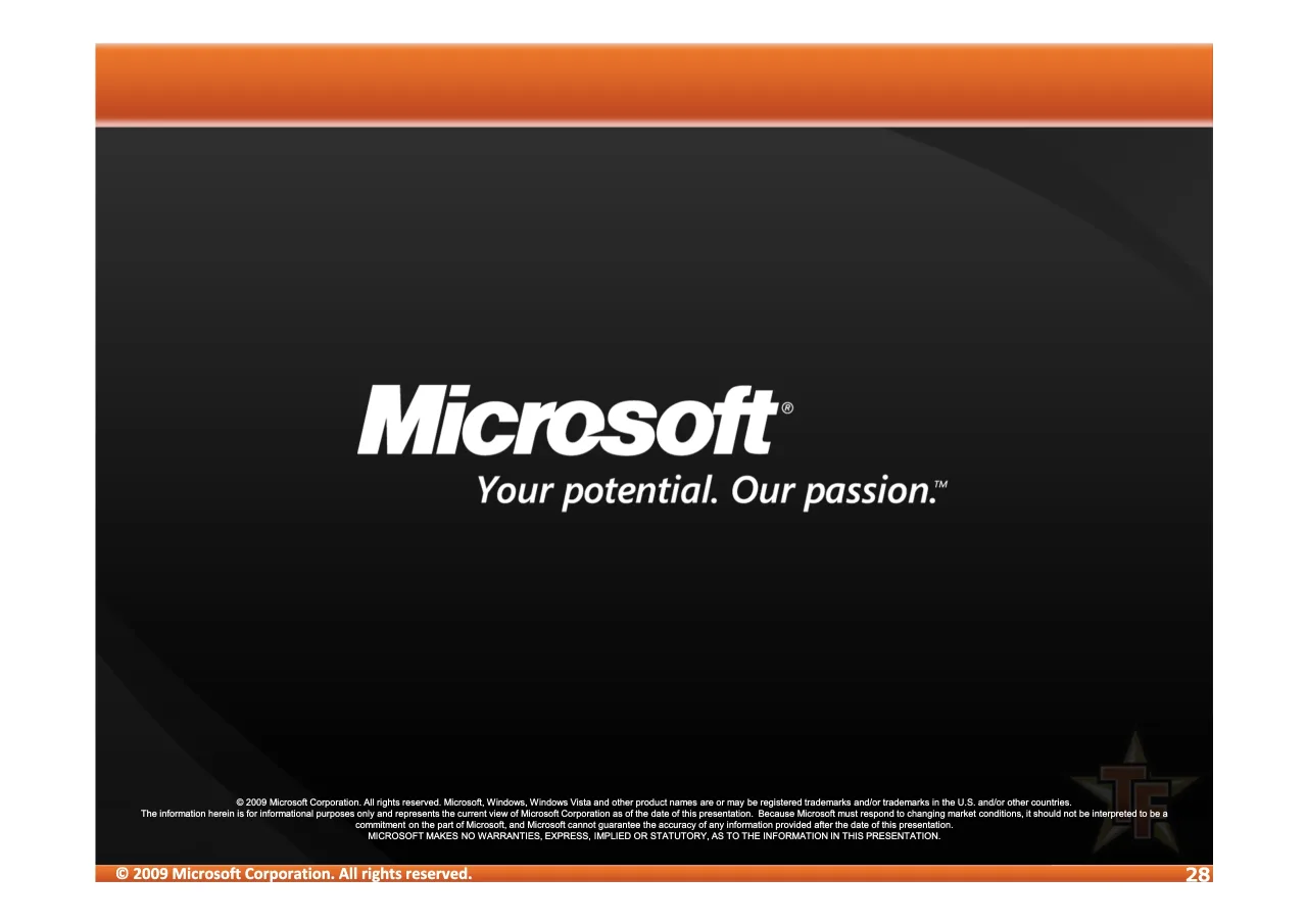 28 ページ：© 2009 Microsoft Corporation. All rights reserved. © 2009 Microsoft Corporation. All rights reserved. Microsoft, Windows, Windows Vista and other product names are or may be registered trademarks and/...