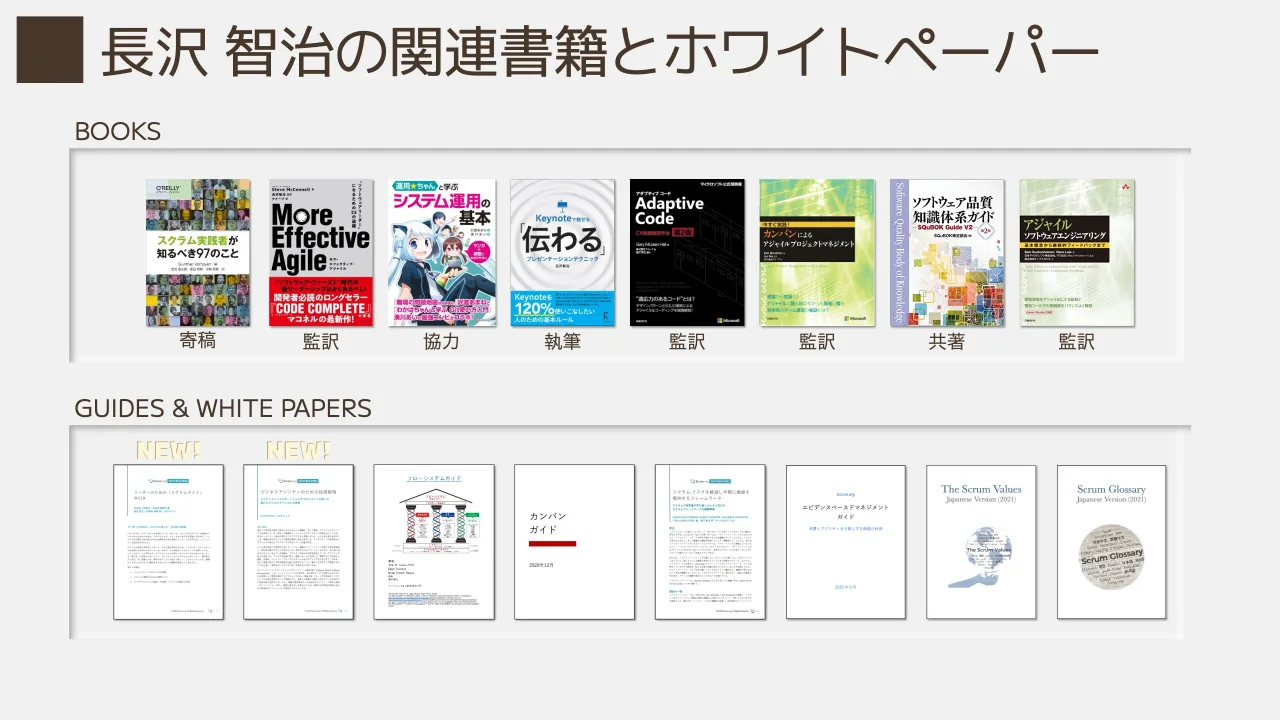 3 ページ：長沢 智治の関連書籍とホワイトペーパー BOOKS GUIDES & WHITE PAPERS 監訳 協力 執筆 監訳監訳 監訳共著寄稿 NEW! NEW!