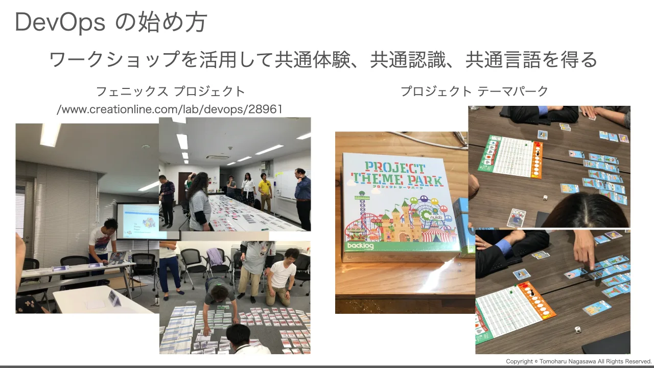 50 ページ：Copyright © Tomoharu Nagasawa All Rights Reserved. DevOps の始め方 ワークショップを活用して共通体験、共通認識、共通言語を得る フェニックス プロジェクト プロジェクト テーマパーク /www.creationline.com/...